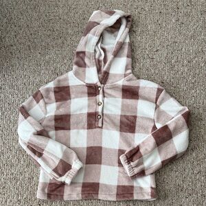 SHEIN Checkered Hoodie in Cream and Brown